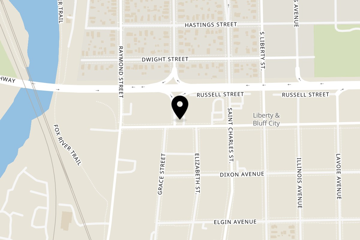 Map showing the location of Olde Towne Inn on 412 Bluff City Blvd in Elgin